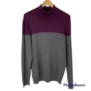 CALVIN KLEIN PURPLE/GREY COLOUR BLOCKED TURTLENECK SWEATER, XL